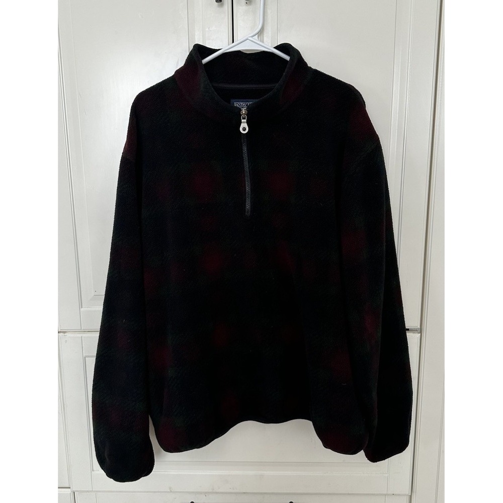 lands end Plaid quarter zip flannel sweatshirt Size XL